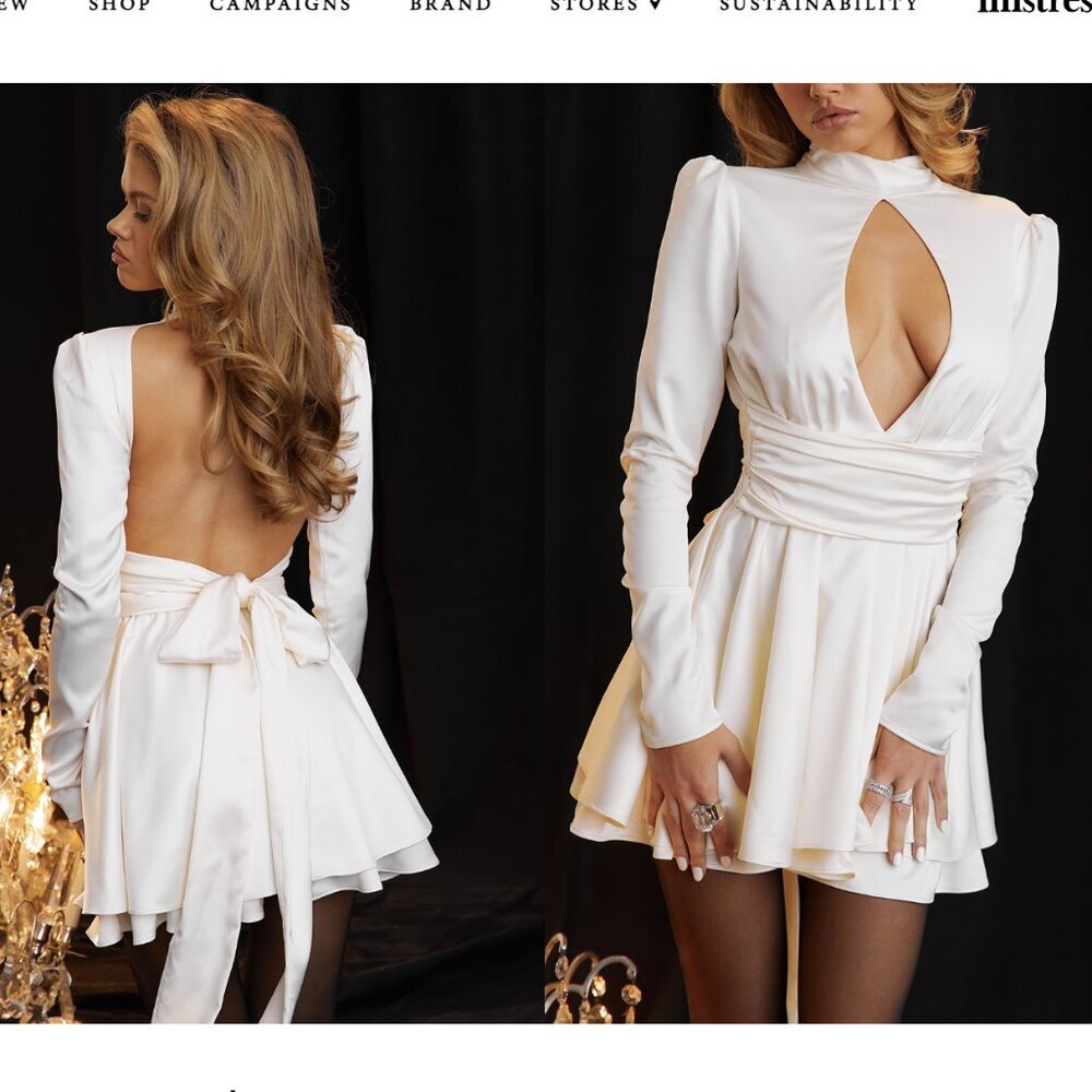 House of CB Aryana Ivory Satin Bow Open Back Keyhole Mini Dress XS Ivory Cream